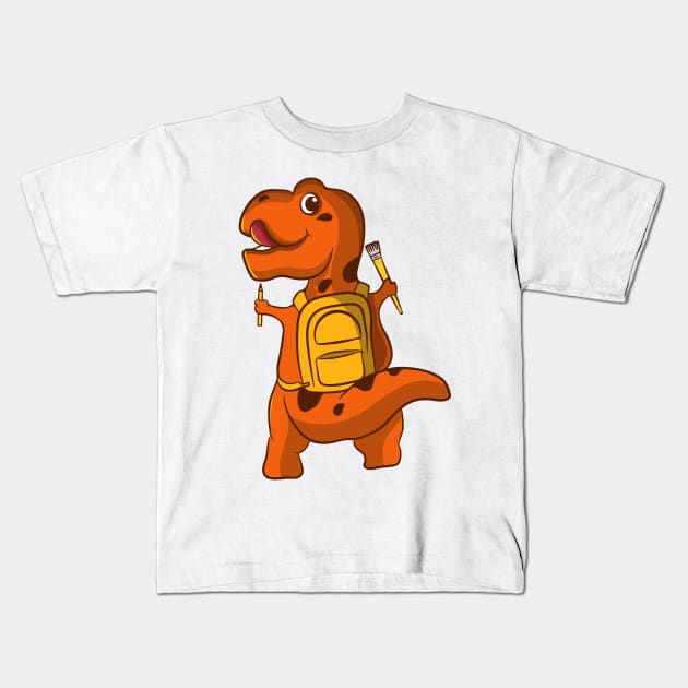 cartoon cute little dinosaur illustration design carrying bag holding pencil and brush Kids T-Shirt by sufian